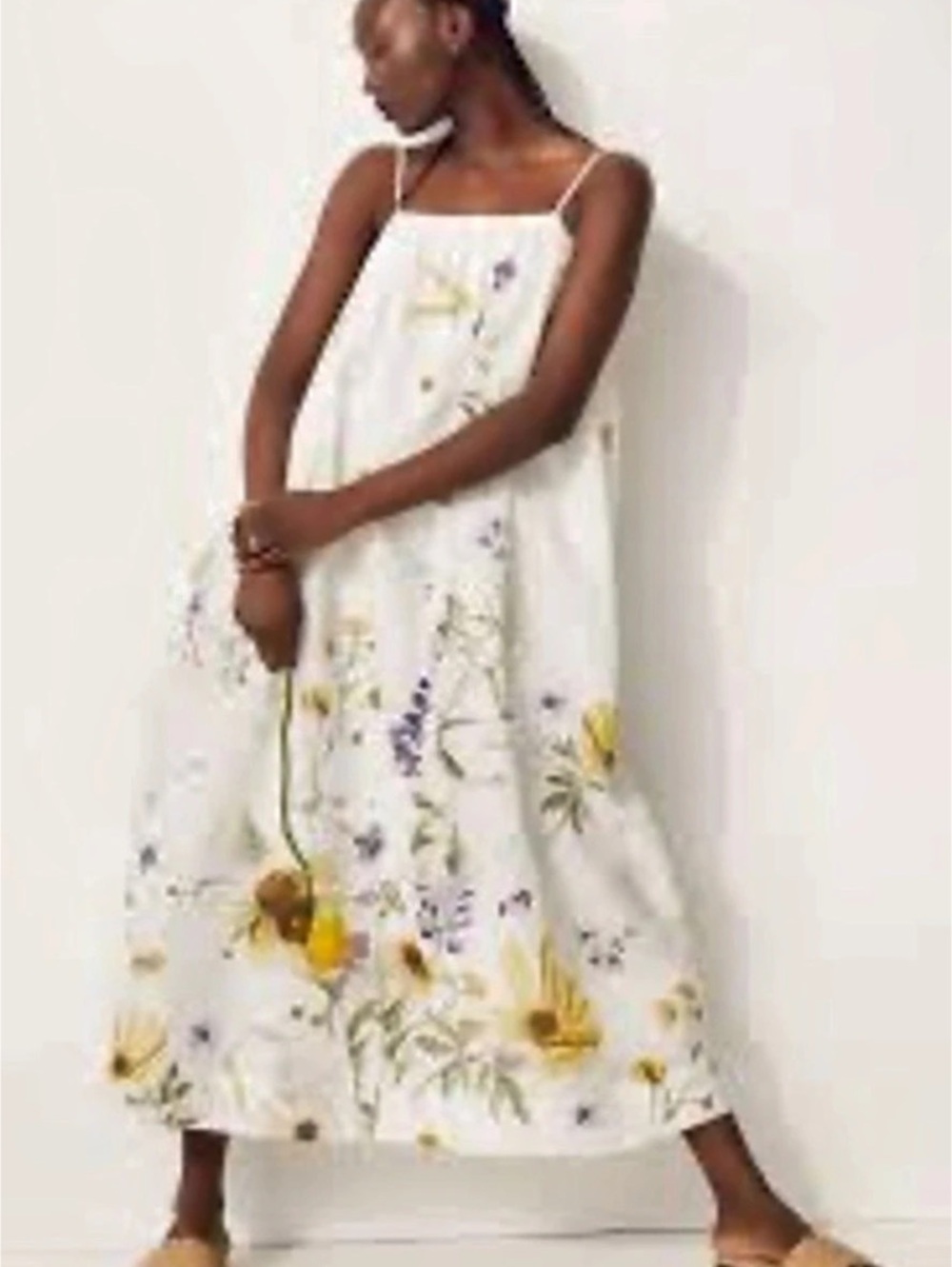 H&M Linen Blend Wildflower Floral Maxi Dress Size L